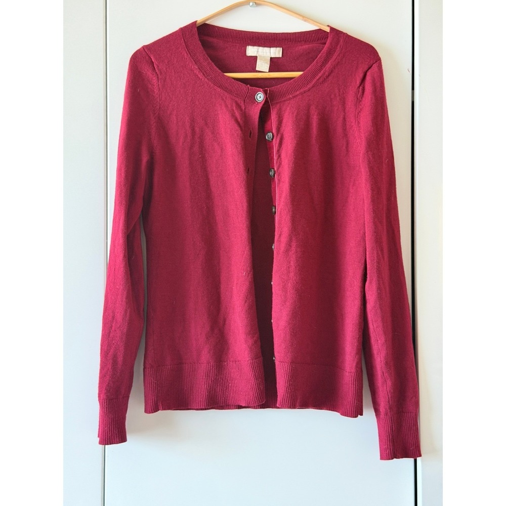 Banana Republic Extra Fine Merino Wool Cardigan Sweater Burgundy Size S